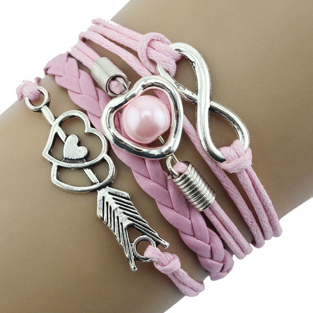 Light Pink Multistrand Leather Charm Bracelet